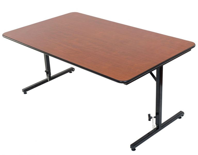 Adjustable Height Table TRA2PT for 4 people with black steel frame and laminate top, ideal for accessible group settings