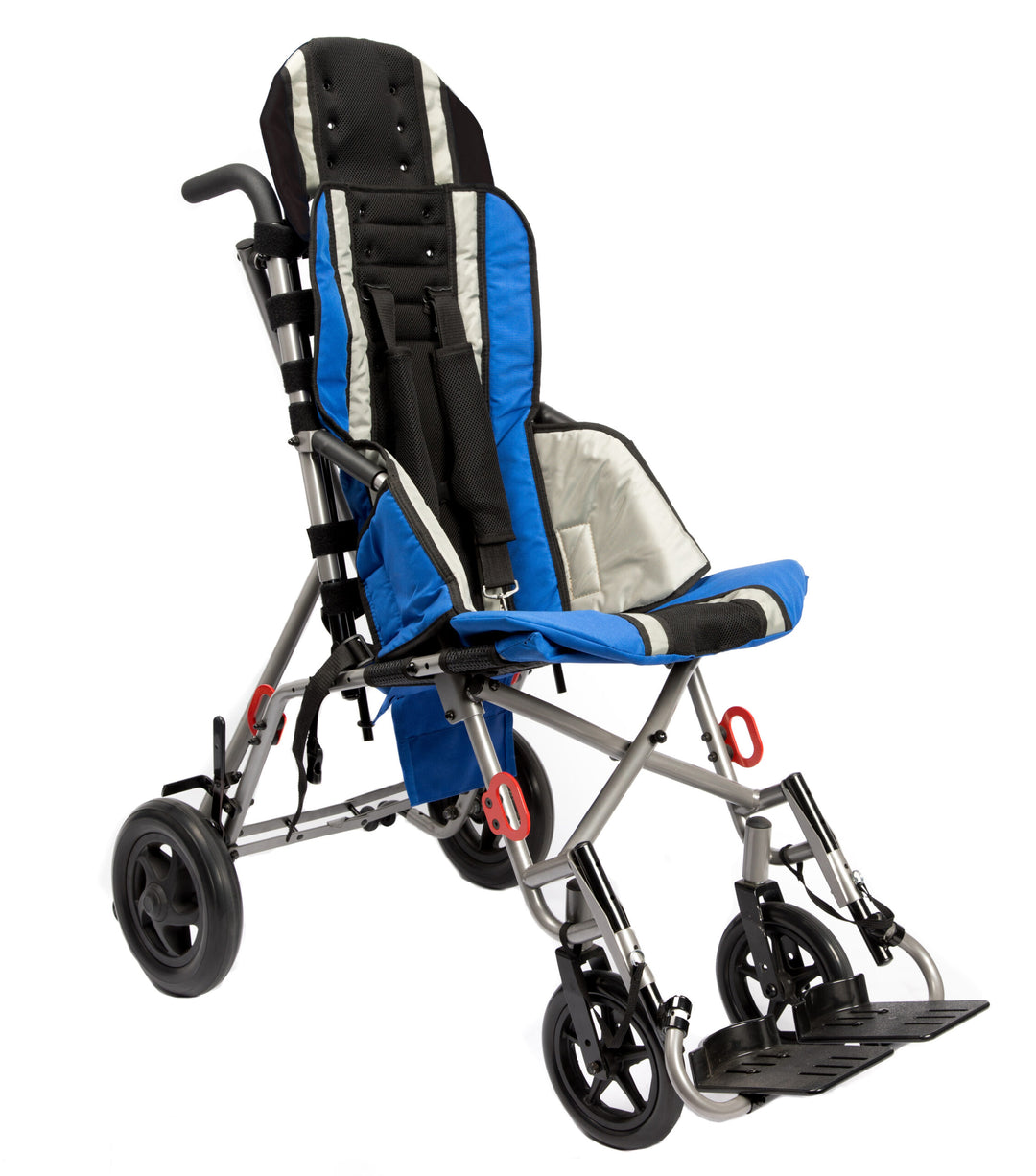 Trotter pediatric mobility chair in red with footrests