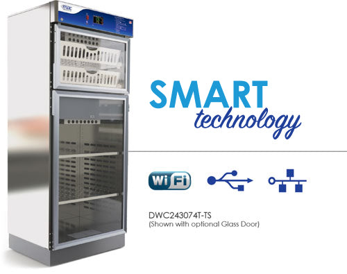 TS-Series blanket and fluid warming cabinet side view with dual-chamber configuration