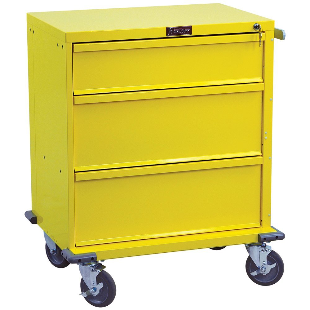 V24-3K V-Series procedure cart with key lock and three drawers side view
