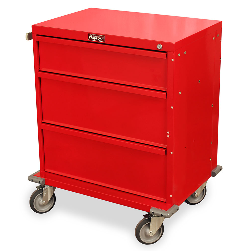 V24-3K V-Series red procedure cart with 3 drawers and key lock front angle