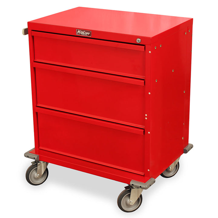 V24-3K V-Series red procedure cart with 3 drawers and key lock front angle