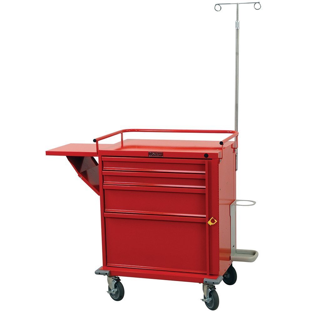 V24-4EMG V-Series emergency crash cart with accessories and IV pole