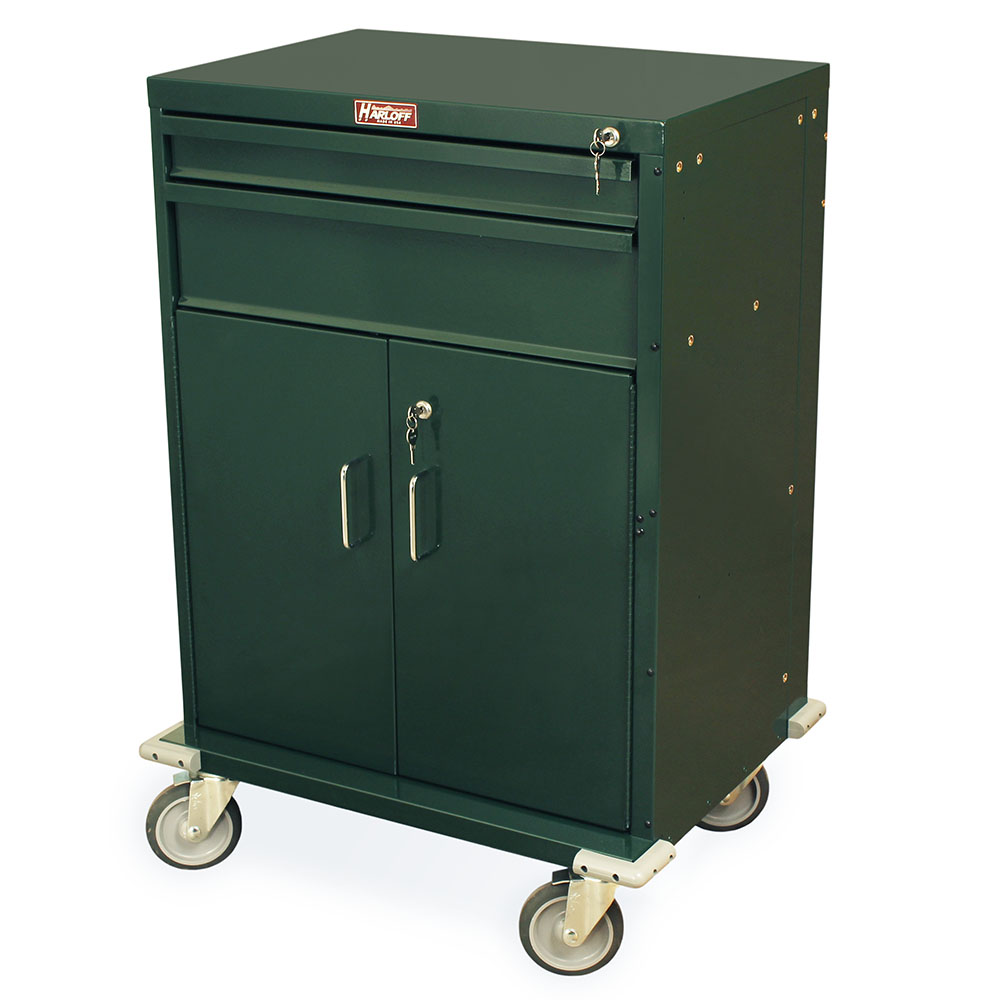 V30-2K tall procedure cart with drawers and locking compartment dark green