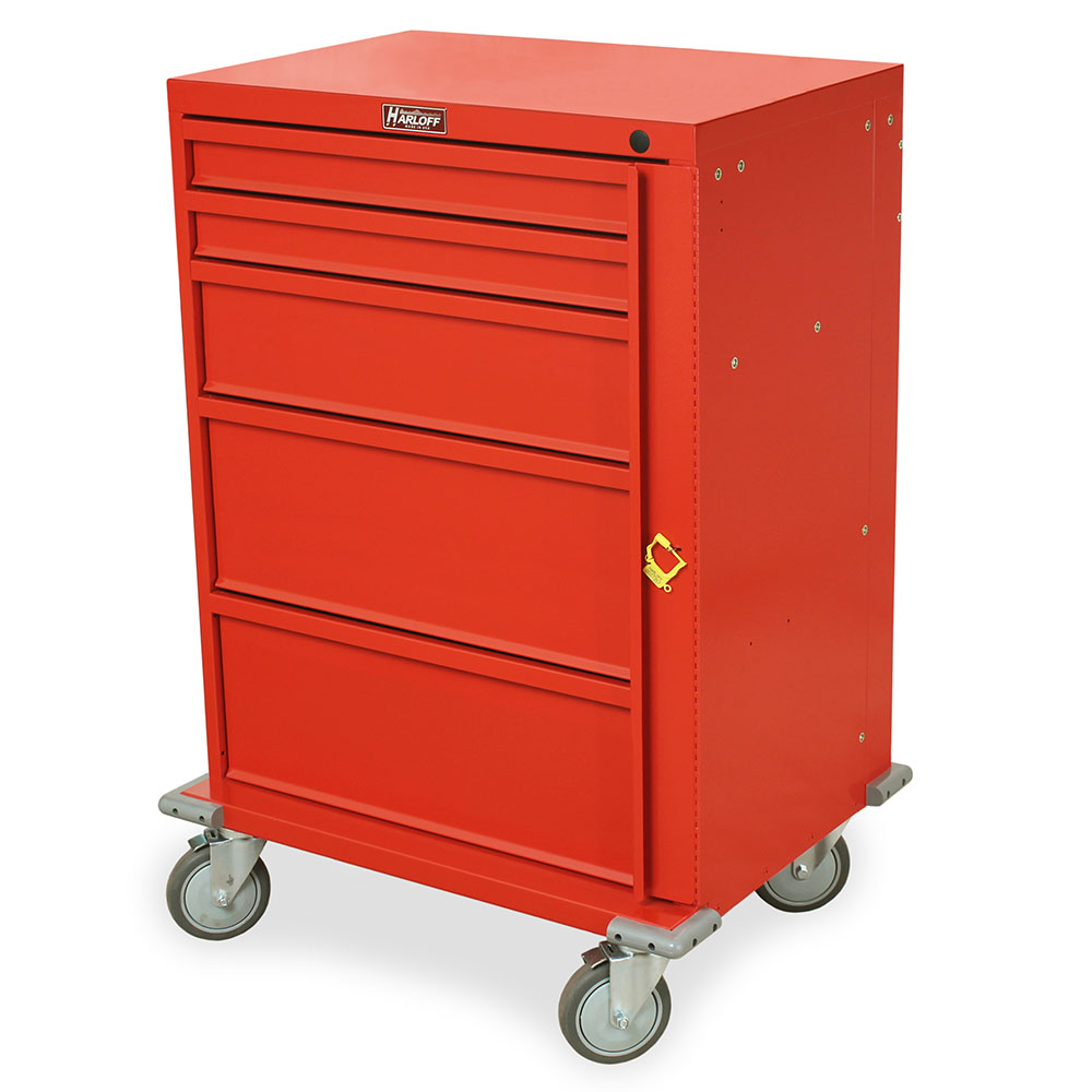 V30-5B emergency cart with 5 drawers and breakaway lock. Durable tall crash cart with smooth mobility and 12-year warranty for hospital use.
