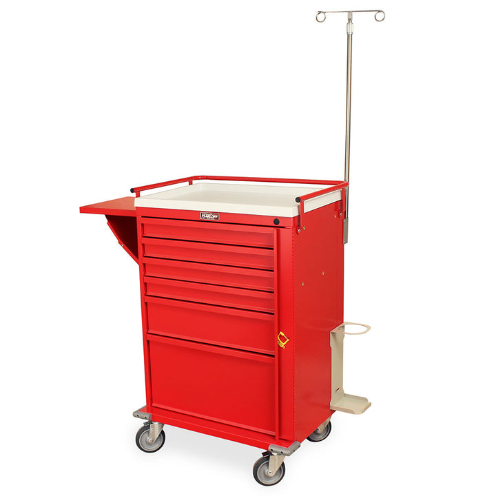 V30-6EMG2 red emergency crash cart with IV pole and drawer trays