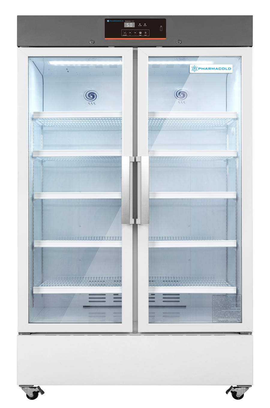 Pharmacold VAX-1006 double door glass vaccine pharmacy refrigerator 1006L closed view