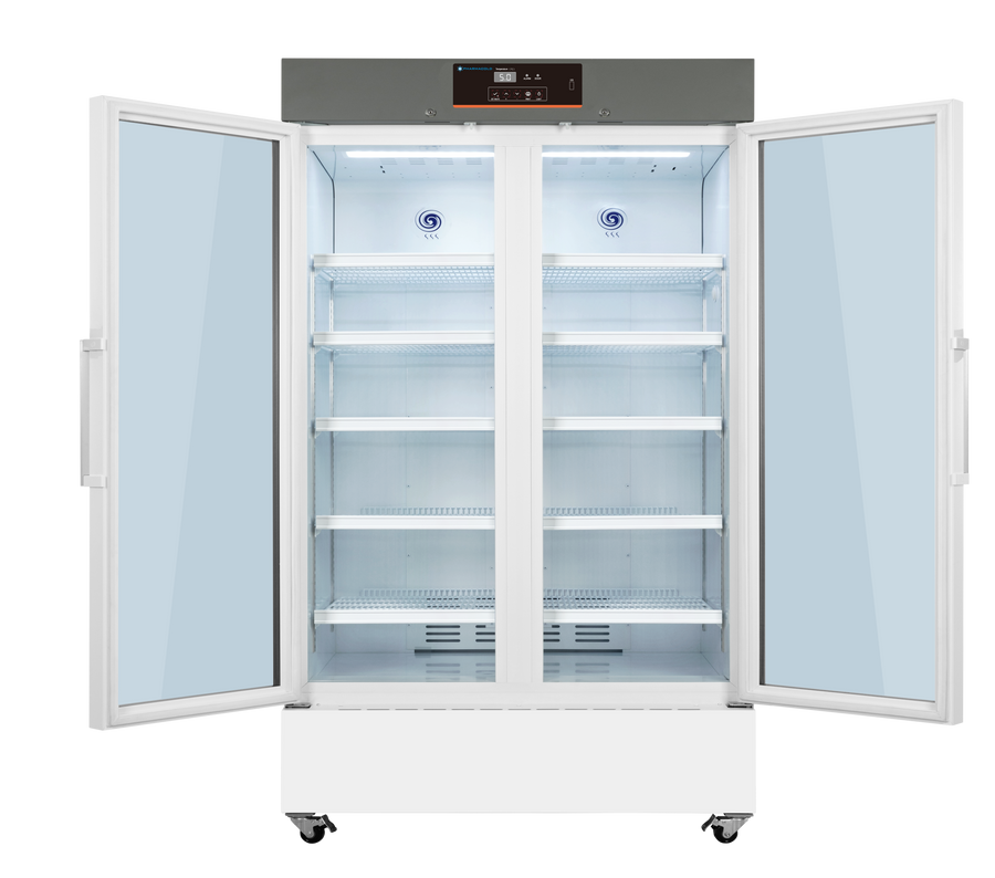 Pharmacold VAX-1006 double door medical refrigerator 1006L interior open view