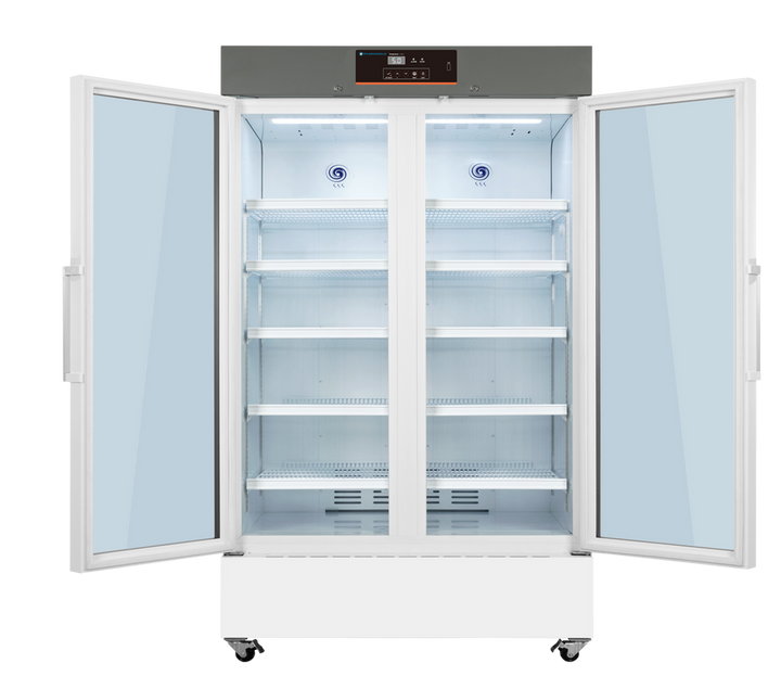 Pharmacold VAX-1006 double door medical refrigerator 1006L interior open view