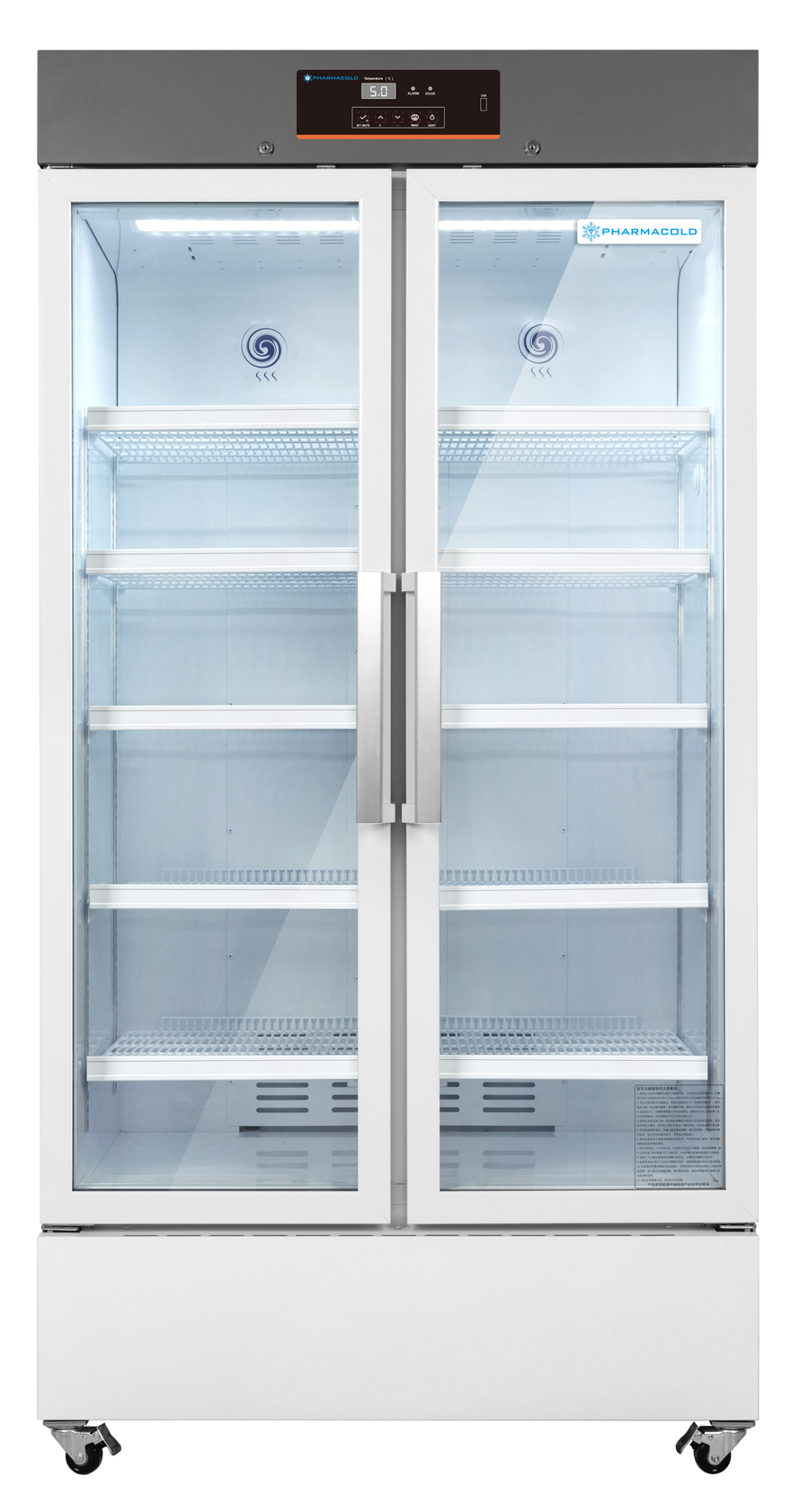 Pharmacold VAX-756 double door glass vaccine pharmacy refrigerator 756L closed view