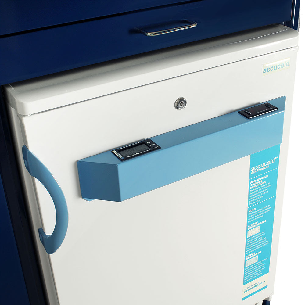 Close-up view of Mobile Vaccine Freezer Cart drawer and freezer details