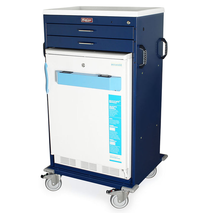 Mobile Vaccine Freezer Cart two drawer key lock navy finish front view