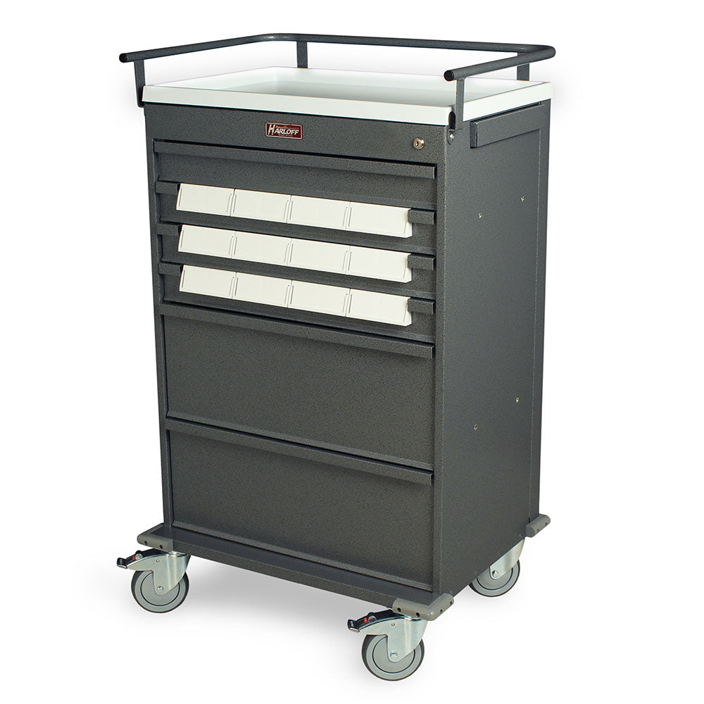 VLT12BIN5 Med-Bin Cart with key lock and patient bins angled left view
