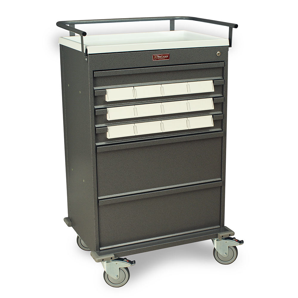 VLT12BIN5 Med-Bin Cart with key lock and patient bins angled right view