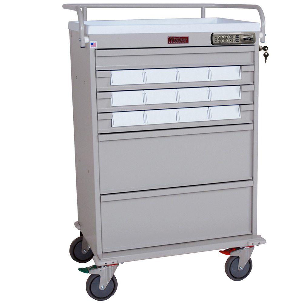 VLT12EBIN5 Med-Bin cart with pull-out shelf and locking narcotics box