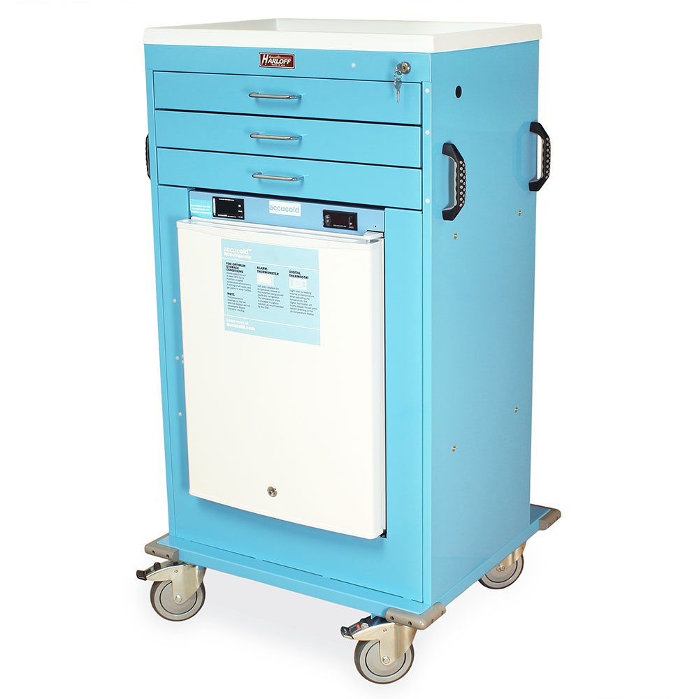 Light blue Mobile Vaccine Refrigerator Cart with refrigerator compartment