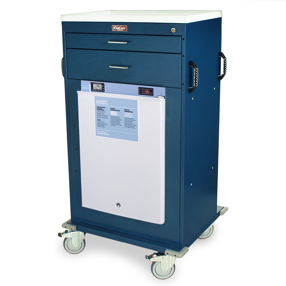 Mobile Refrigerated Vaccine Cart two drawer key lock model front view