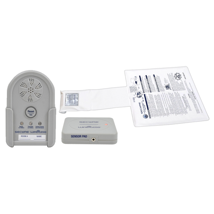 Wireless chair set including alarm transmitter and pad