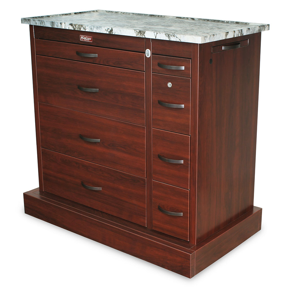 Wood vinyl punch card medication cart WV600PC in cherry mahogany finish with key lock