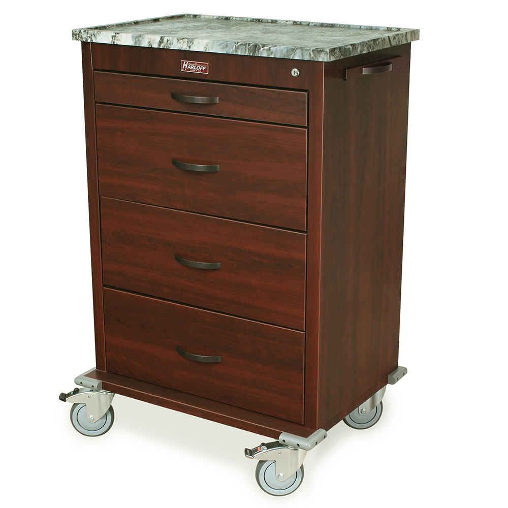 Tall Wood Vinyl Medical Cart WV6520 with four drawers, key lock, and wood grain finish