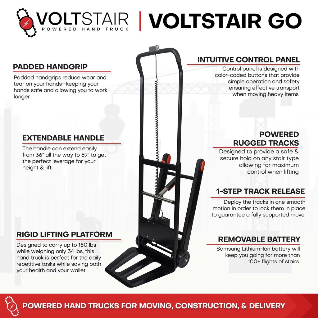 Voltstair Go climbing stairs with strapped lightweight box