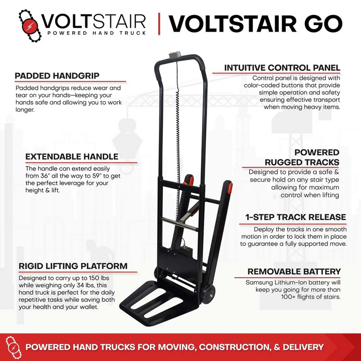 Voltstair Go climbing stairs with strapped lightweight box