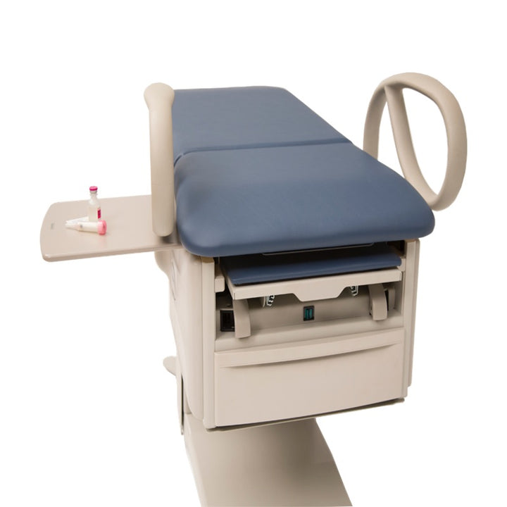 Close-up of FLEX Exam Table front drawer with paper roll storage