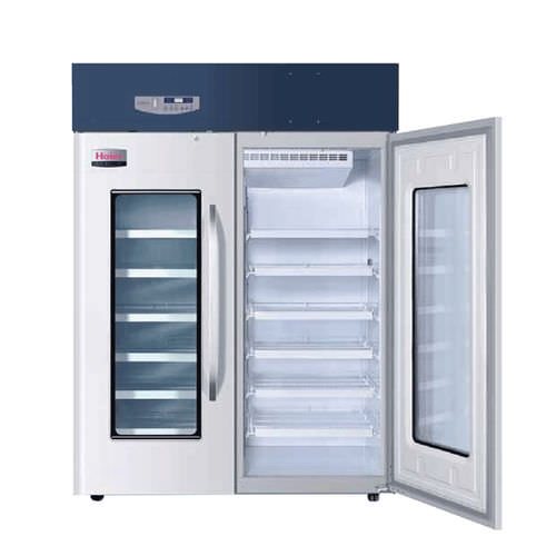 Haier HYC-1378 vaccine refrigerator interior open door view with shelves