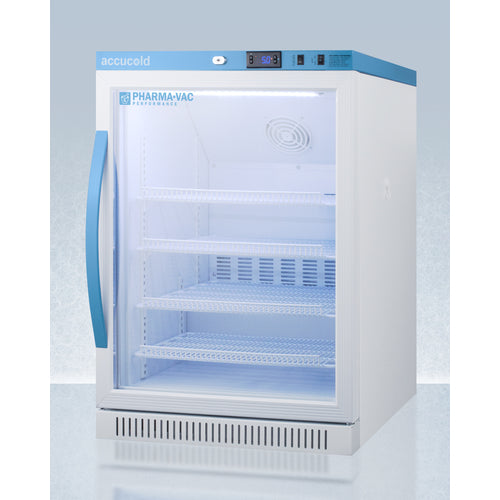 Accucold ARG6PV Pharma-Vac refrigerator angled view with glass door
