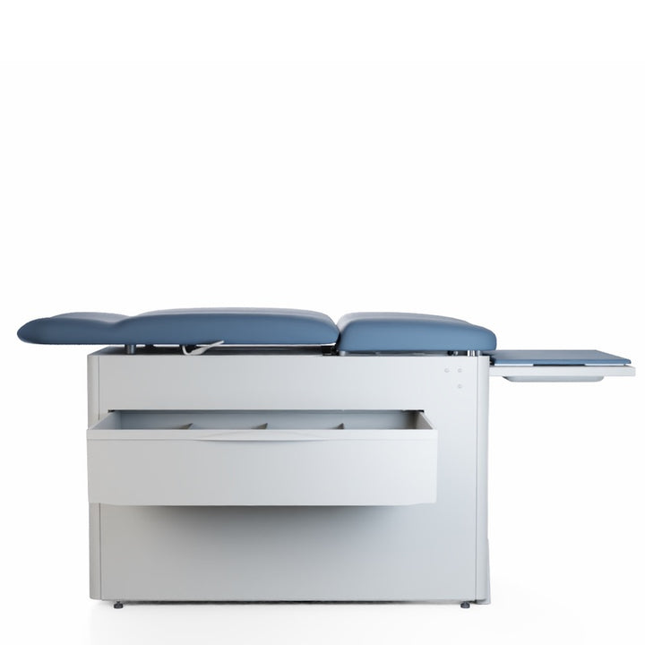 Back angle of Versa Medical Exam Table with pass-through drawers