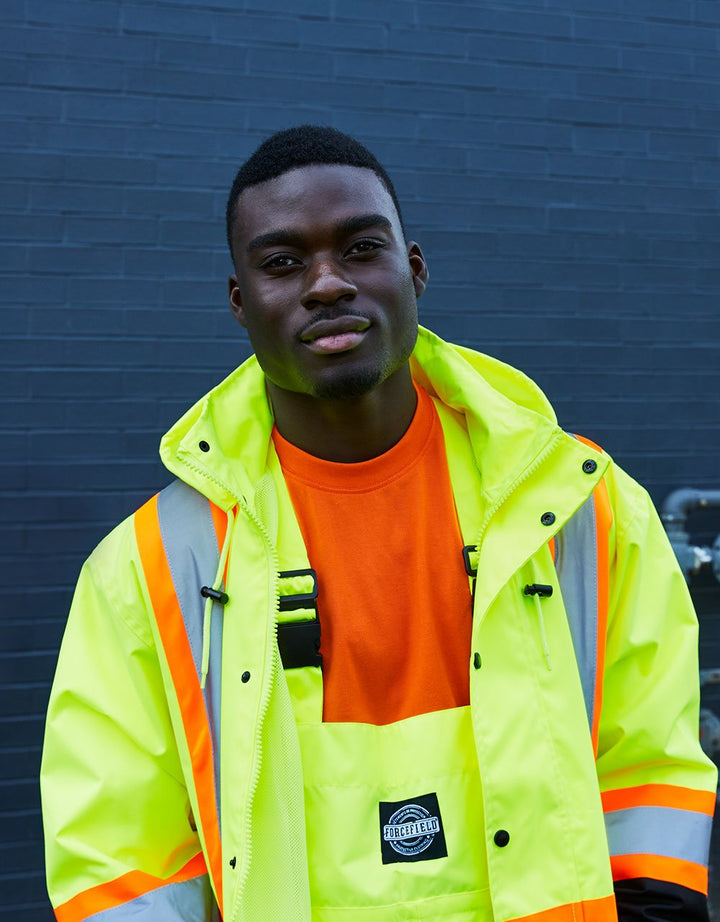 ForceField Hi Vis Safety Rain Jacket with Snap-Off Hood