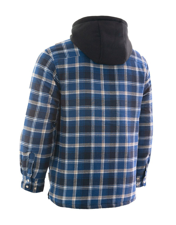 ForceField Blue Hooded Sherpa-Lined Flannel Shirt Jacket