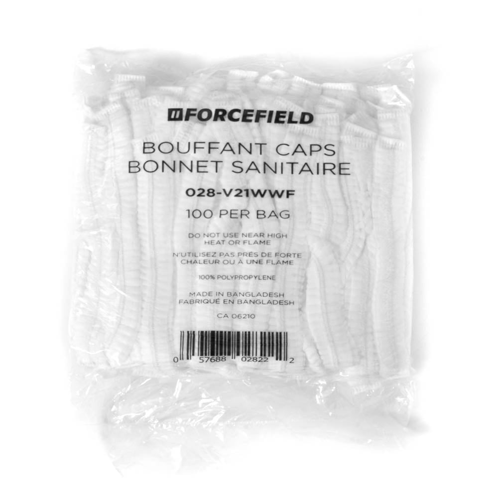 ForceField 21" Folded Bouffant Caps, White Polypropylene, BAG/100 Each