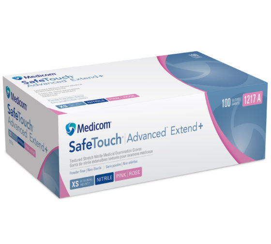 Pink nitrile gloves. Ultra-stretch, puncture resistant.