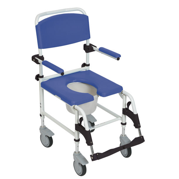 Aluminum Rehab Shower Commode Chair with 4 Rear Locking Casters