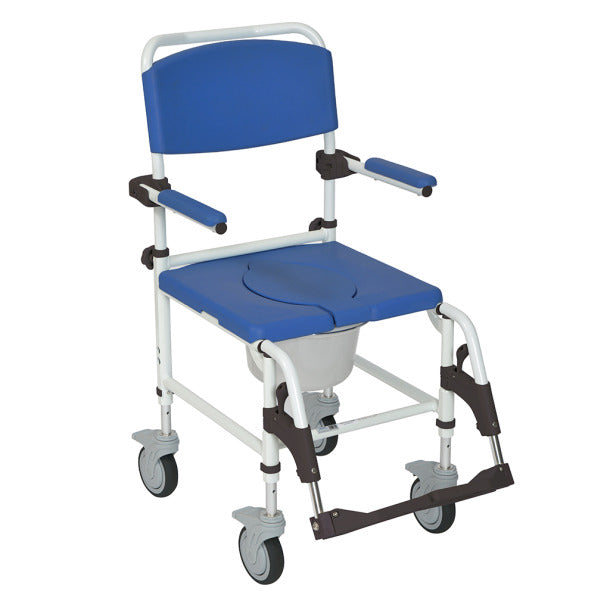 Aluminum Rehab Shower Commode Chair with 4 Rear Locking Casters