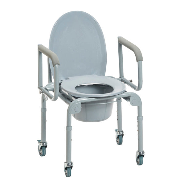 Steel Drop Arm Commode with Wheels and Padded Armrests: Enhanced Mobility and Comfort