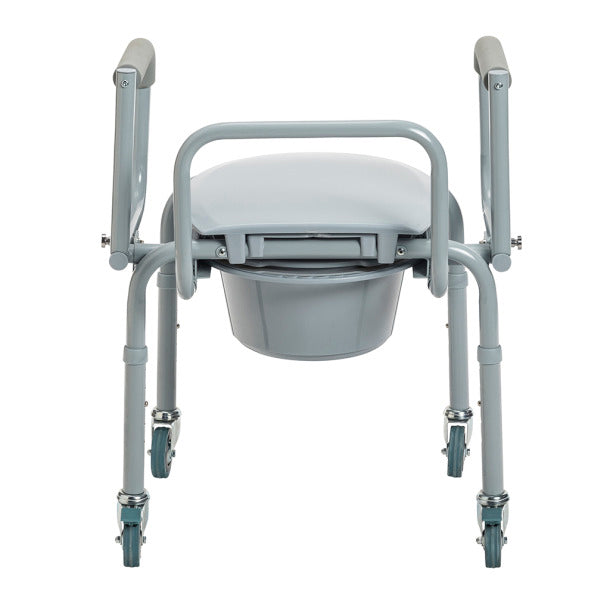Steel Drop Arm Commode with Wheels and Padded Armrests: Enhanced Mobility and Comfort