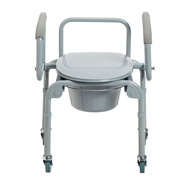 Steel Drop Arm Commode with Wheels and Padded Armrests: Enhanced Mobility and Comfort