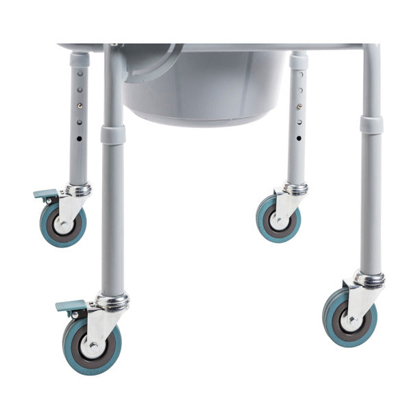 Steel Drop Arm Commode with Wheels and Padded Armrests: Enhanced Mobility and Comfort