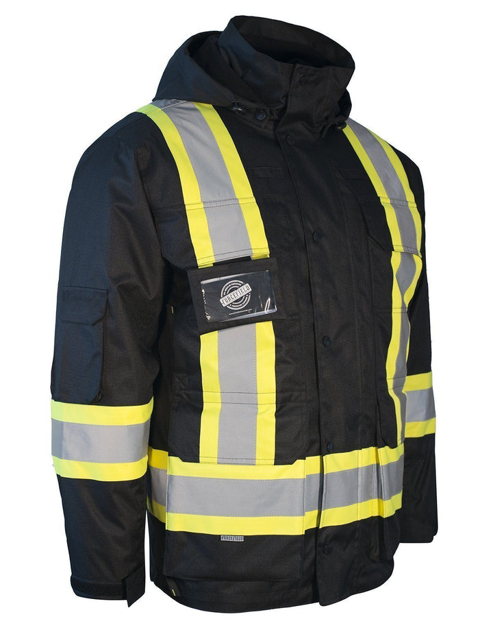 Parka de seguridad invernal de alta visibilidad 3 en 1 ForceField con chaqueta acolchada de nailon negra extraíble