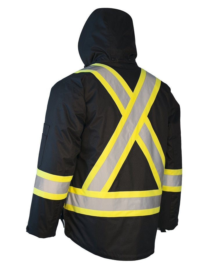 Parka de seguridad invernal de alta visibilidad 3 en 1 ForceField con chaqueta acolchada de nailon negra extraíble