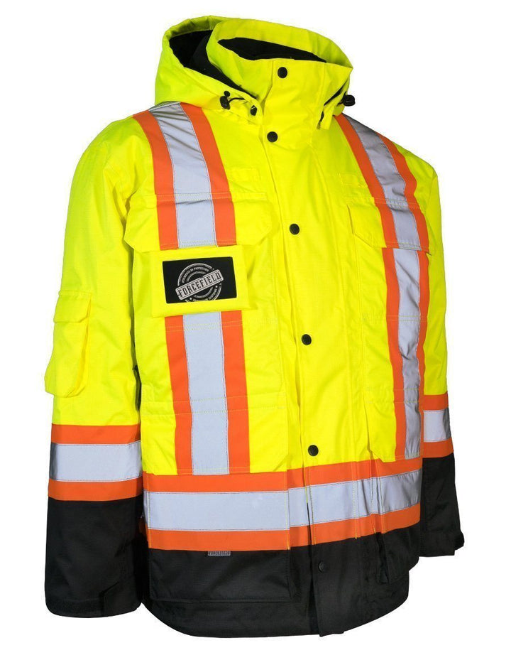 Parka de seguridad invernal de alta visibilidad 3 en 1 ForceField con chaqueta acolchada de nailon negra extraíble