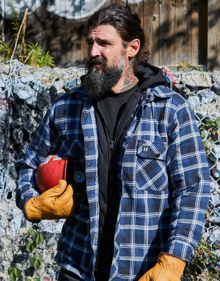 ForceField Blue Hooded Plaid Quilt-Lined Flannel Shirt Jacket