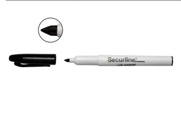 Marcador de laboratorio Secureline, punta fina, azul, caja de 10