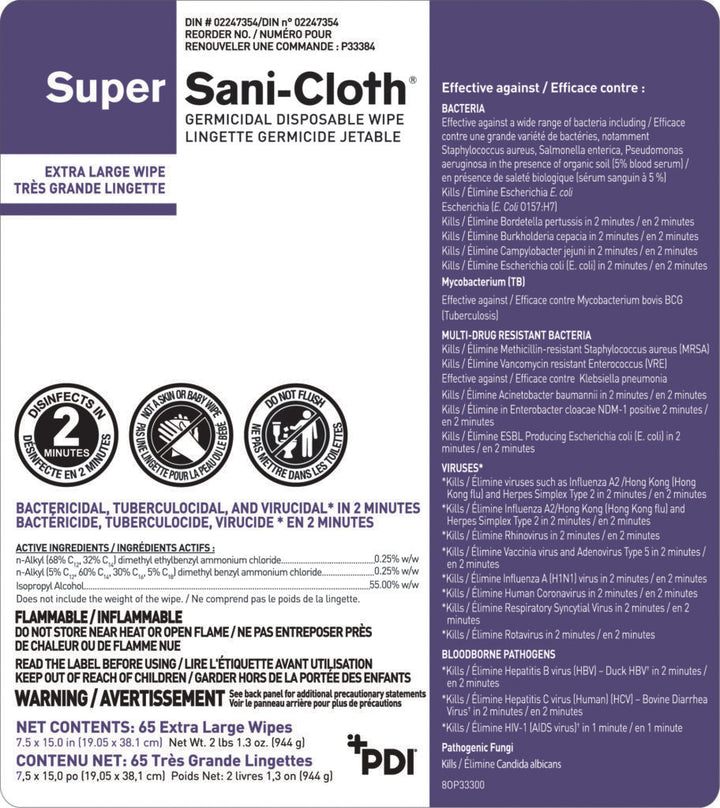 Super Sani Cloth Germicidal Disposable Wipe - Powerful Disinfection Solution
