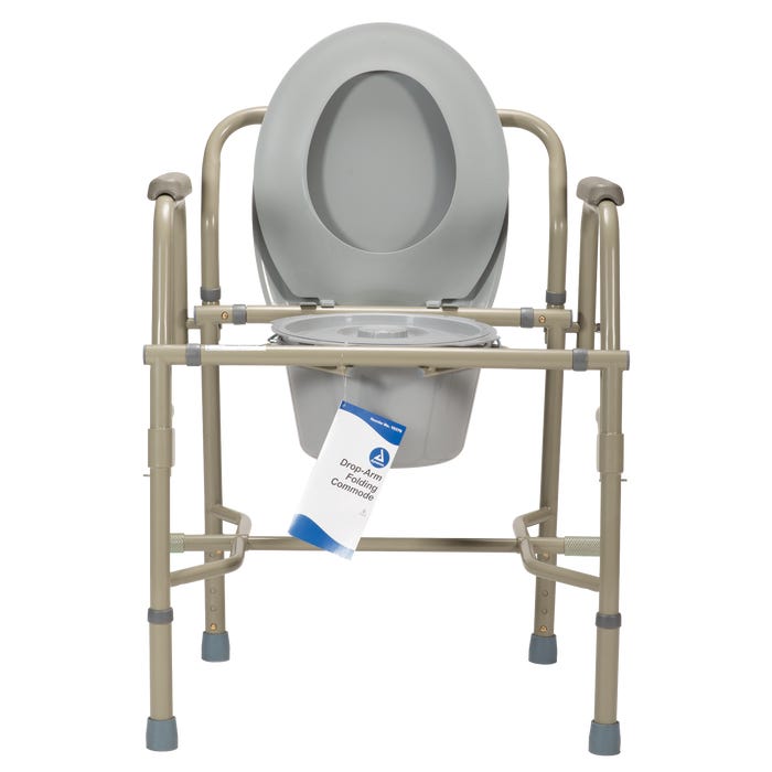 Dynarex Drop Arm Folding Commode - Portable Toilet Chair with Easy Access Arms