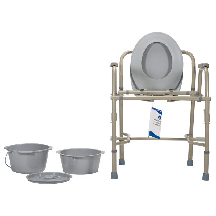 Dynarex Drop Arm Folding Commode - Portable Toilet Chair with Easy Access Arms