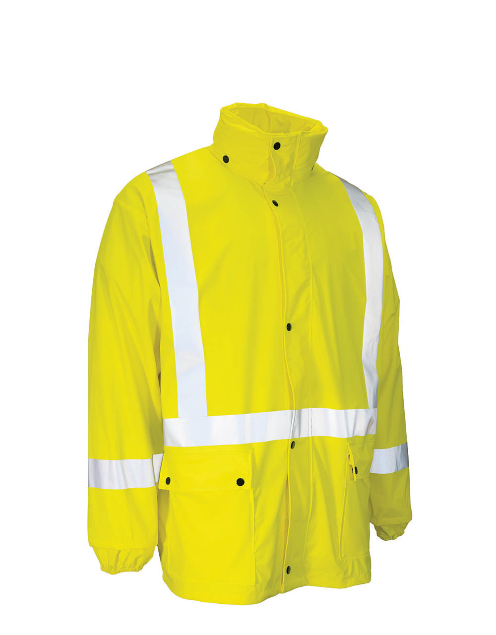 ForceField Lightweight Fire Resistant (FR) Hi Vis Safety Rain Jacket with Snap-Off Hood