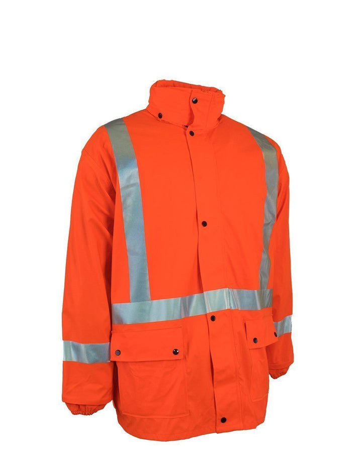 ForceField Lightweight Fire Resistant (FR) Hi Vis Safety Rain Jacket with Snap-Off Hood